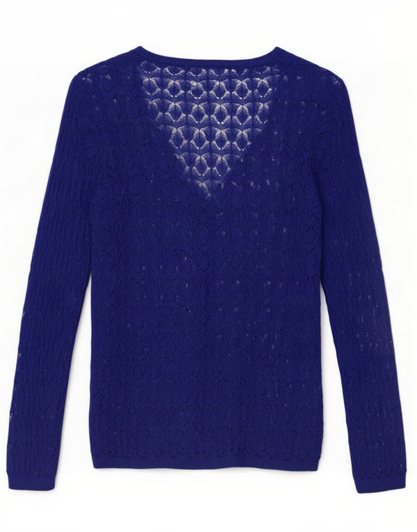 Zara Mujer Suéter Cárdigan Extragrande Manga 3/4 UK 10 Small Acrílico Azul