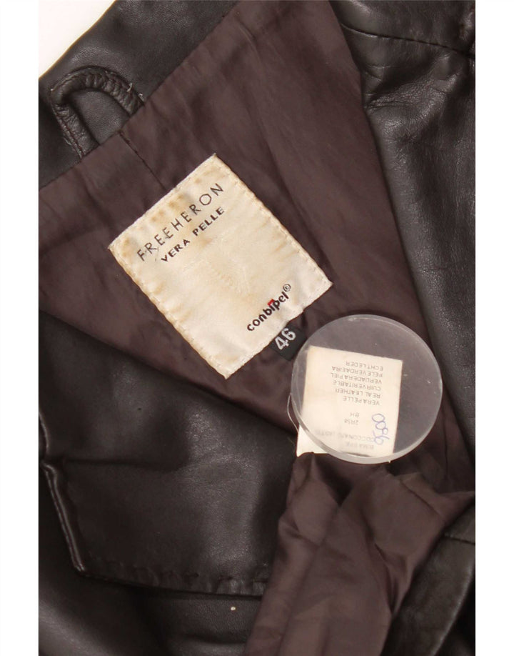 Conbipel Chaqueta Blazer de Cuero con 3 Botones Free Heron para Mujer IT 46 Grande Marrón