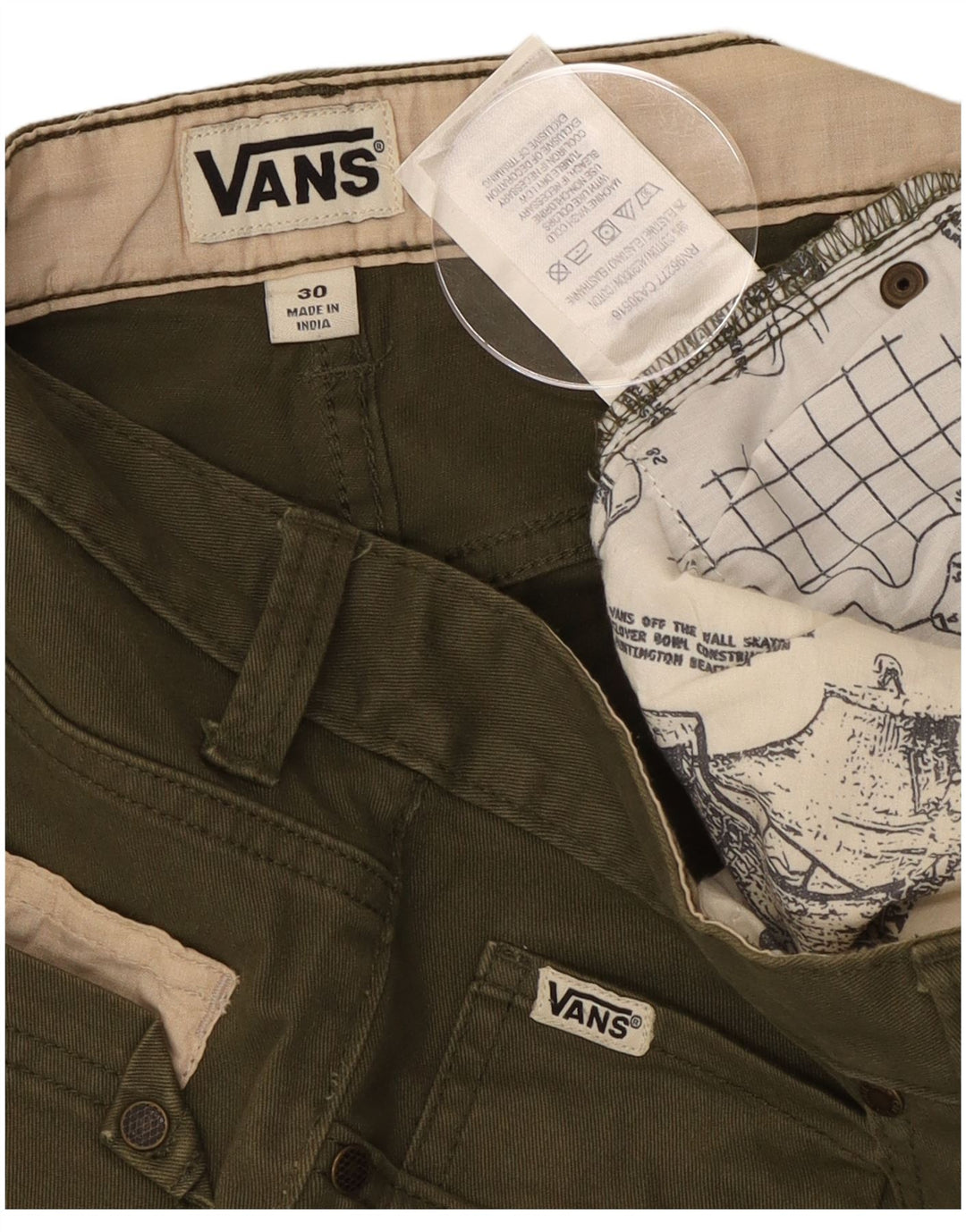 Vans Hombre Pantalones Cortos Casuales W30 Algodón Caqui Medio