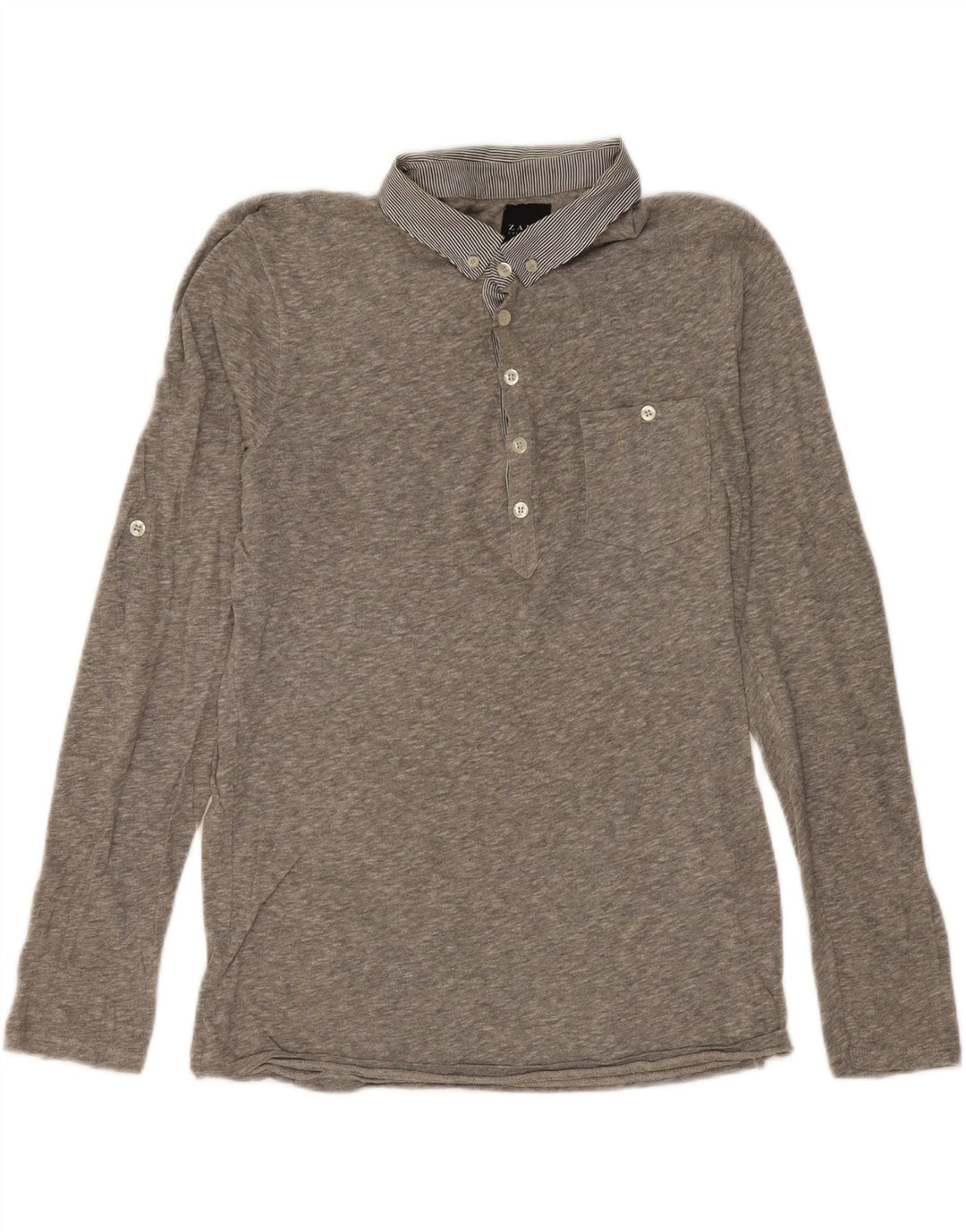 Zara Hombre Polo Manga Larga Gris Medio Moteado