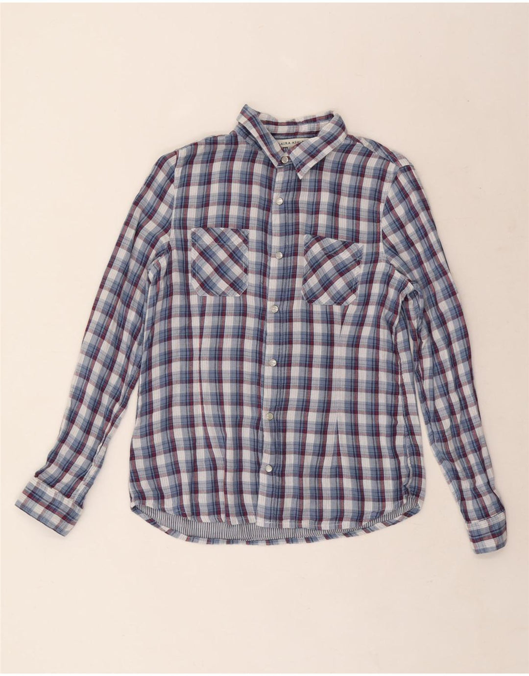 Laura Ashley Camisa para mujer Reino Unido 42 Algodón a cuadros azul mediano