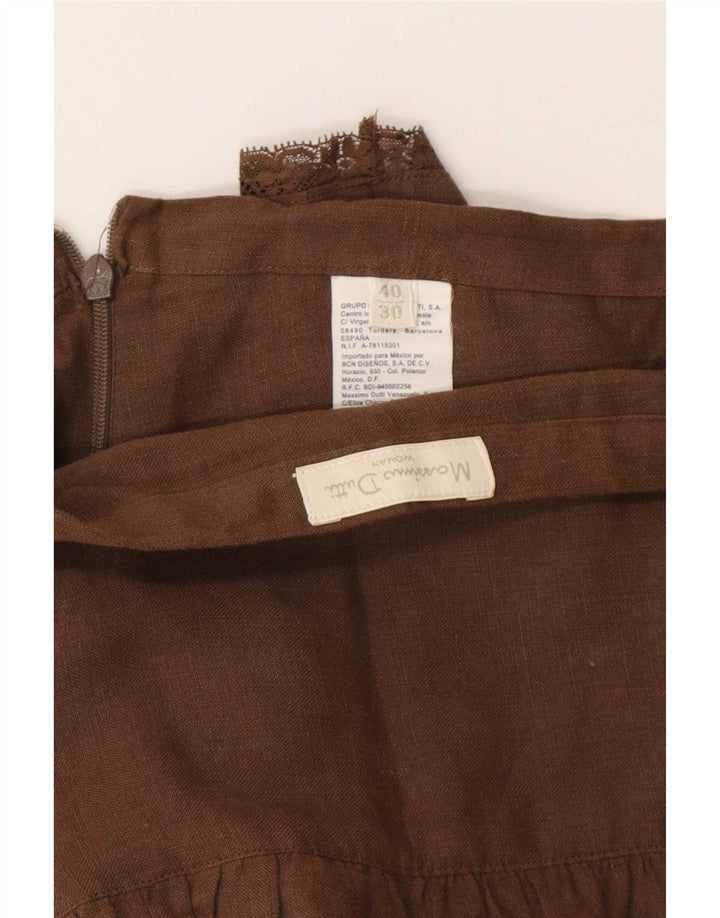 Falda Escalonada Mujer Massimo Dutti W30 Lino Marrón Medio