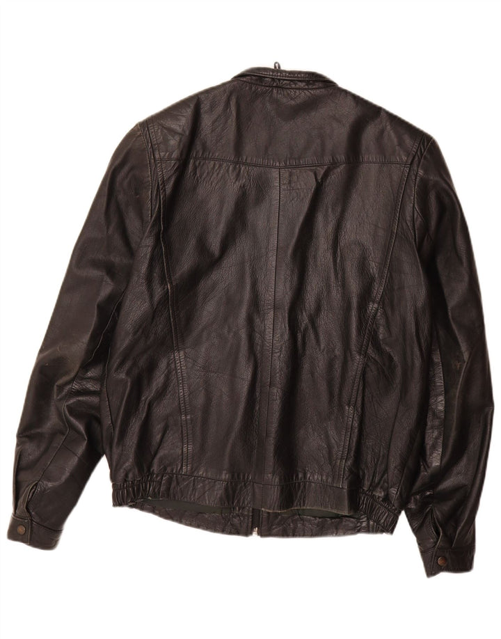 Chaqueta de cuero vintage para hombre IT 50 cuero negro grande