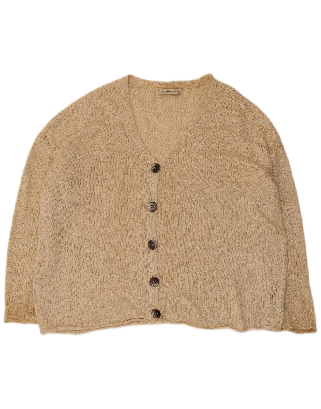 Zara Mujer Suéter Cárdigan Extragrande Reino Unido 44 Acrílico Beige Medio