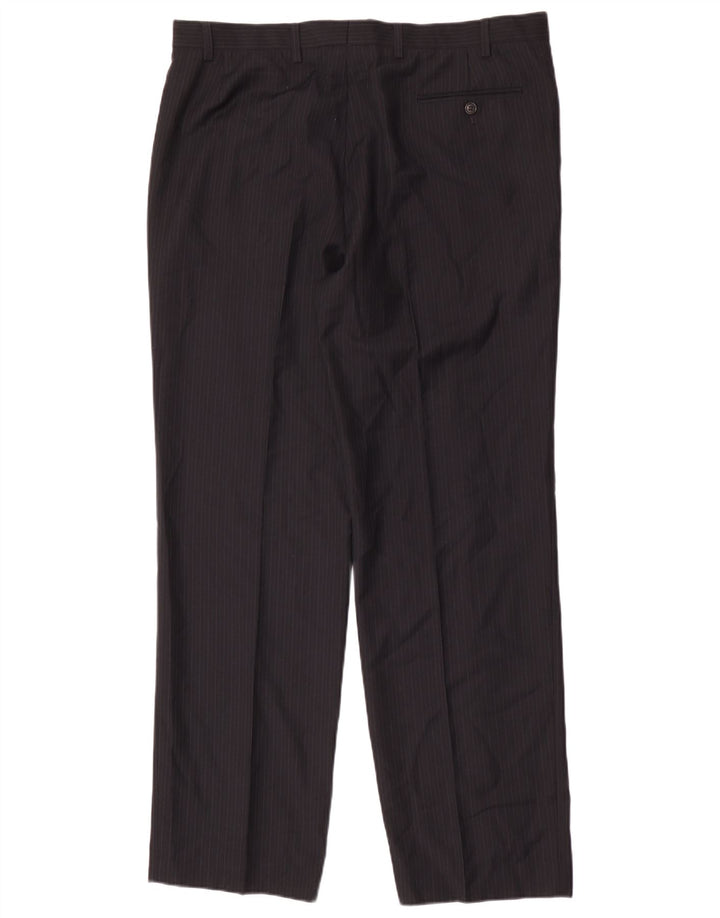 Marks & Spencer Pantalón de traje para hombre W38 L33 Poliéster a rayas azul marino