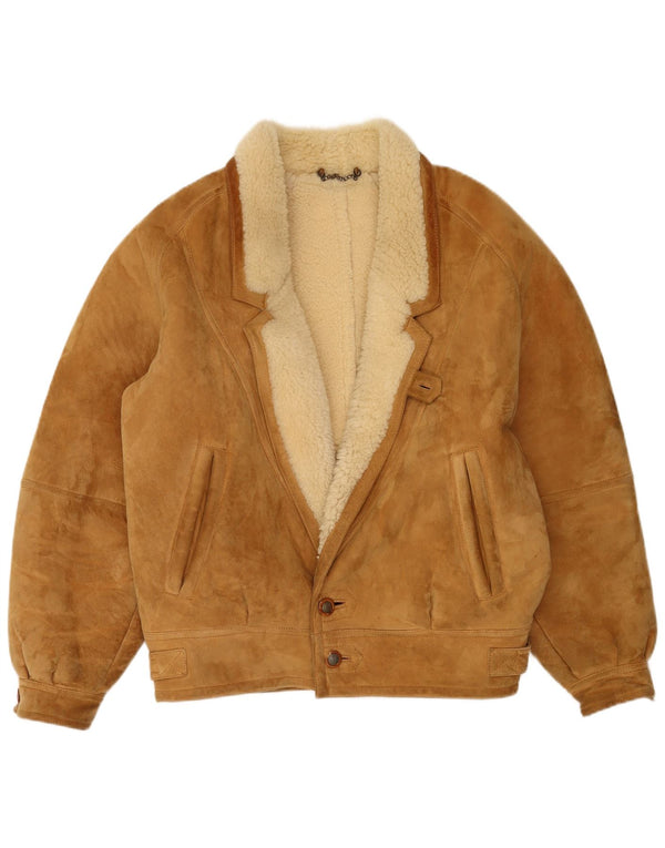 Vintage hombres shearling chaqueta Reino Unido 42 XL Beige