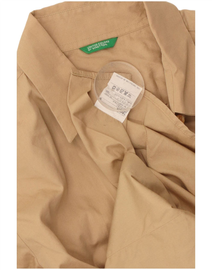 Benetton Camisa De Manga 3/4 Mujer ES 40 Small Algodón Beige