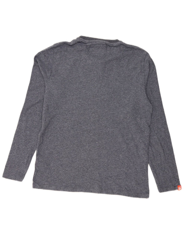 Superdry Camiseta de manga larga para hombre, talla 2XL, algodón moteado azul marino