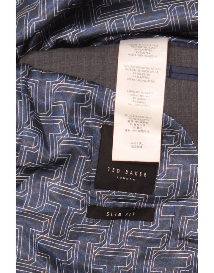 TED BAKER Chaqueta tipo blazer ajustada con 2 botones para hombre UK 40 Large Grey Wool