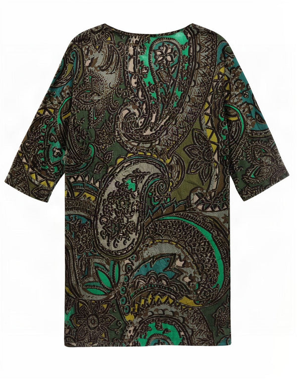 Eleonora Amadei Vestido recto de manga 3/4 para mujer UK 44 Large Green Paisley