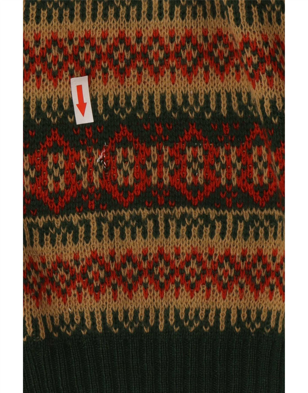 Vintage hombres V-cuello jumper suéter medio verde rayas lana