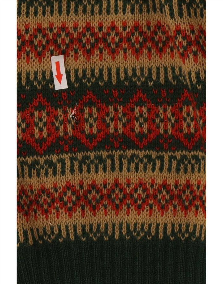 Vintage hombres V-cuello jumper suéter medio verde rayas lana