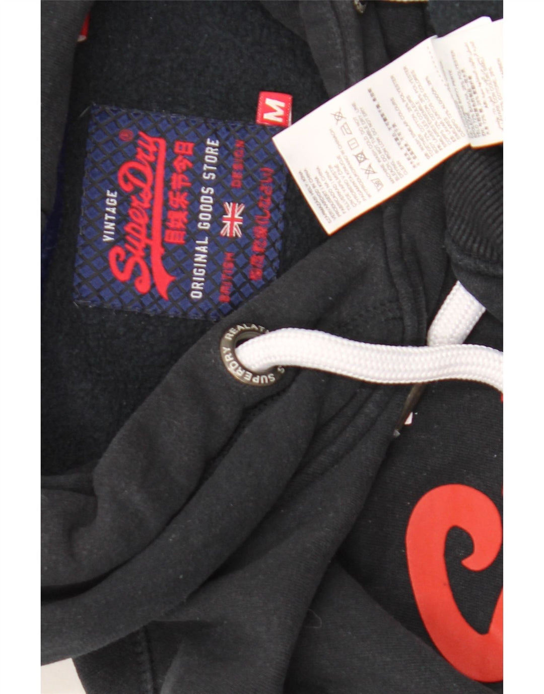 Superdry Jersey con capucha gráfica de algodón negro mediano para hombre
