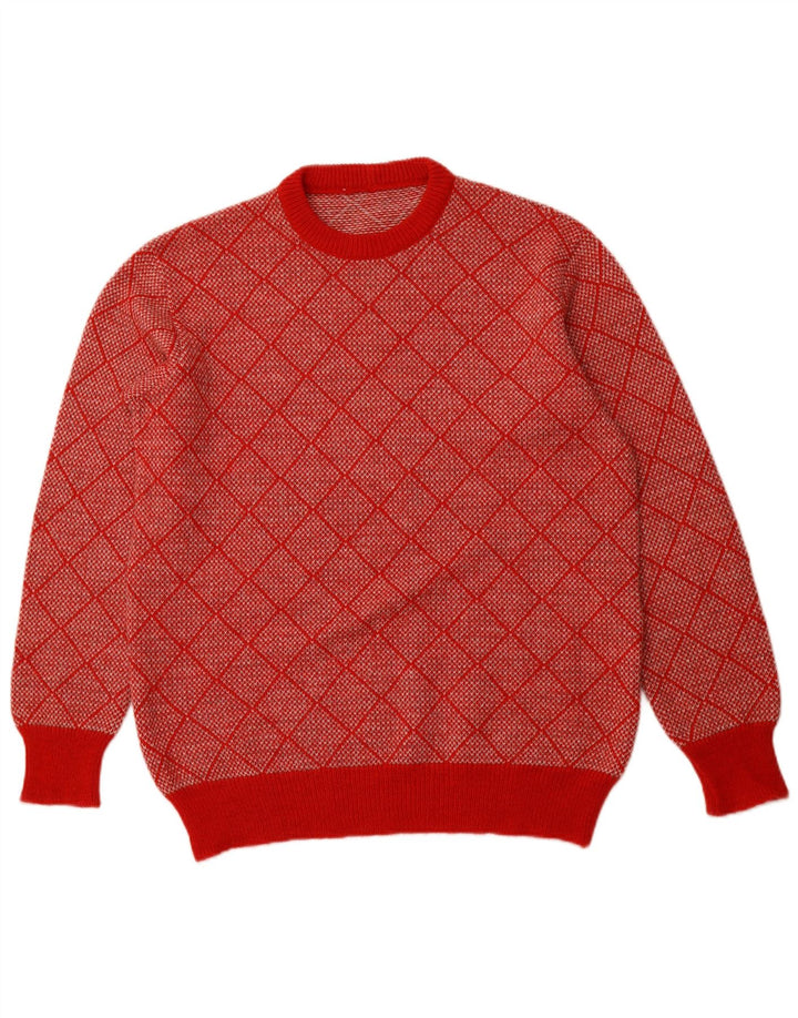 VINTAGE Hombres Crew Neck Jumper Suéter IT 52 Grande Rojo Geométrico