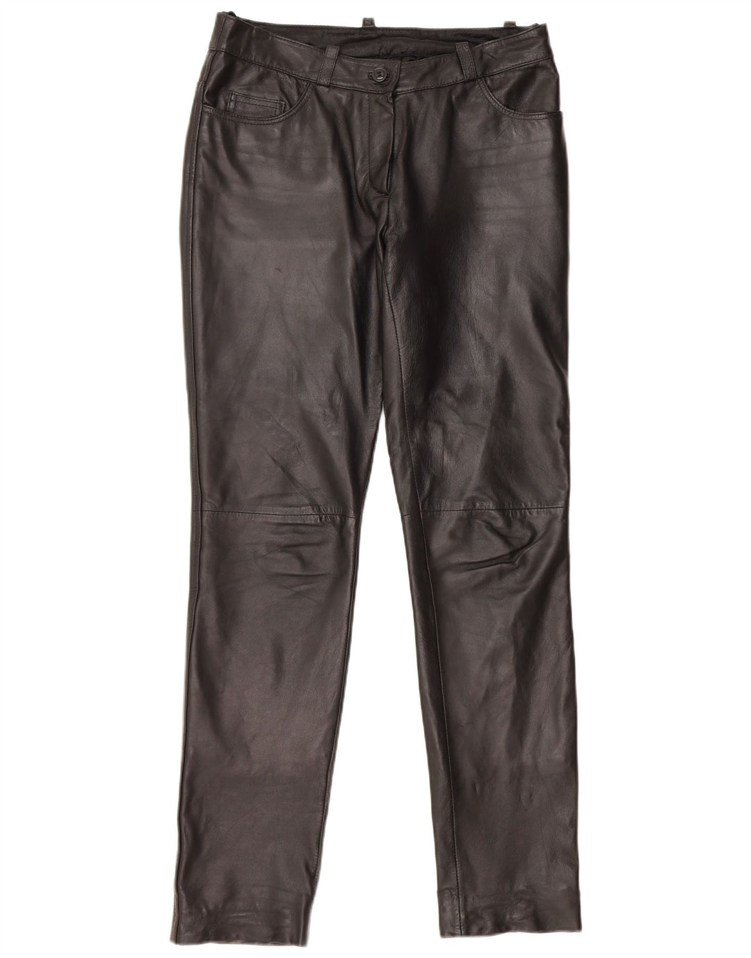 HEINE Pantalones de cuero delgados para mujer UK 12 Medium W30 L31 Cuero negro