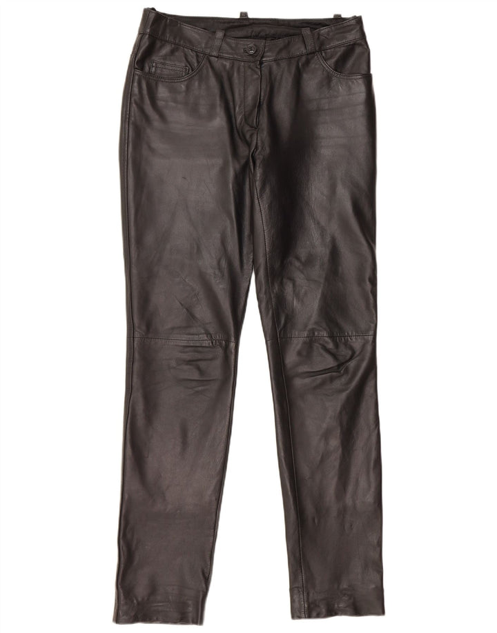 HEINE Pantalones de cuero delgados para mujer UK 12 Medium W30 L31 Cuero negro