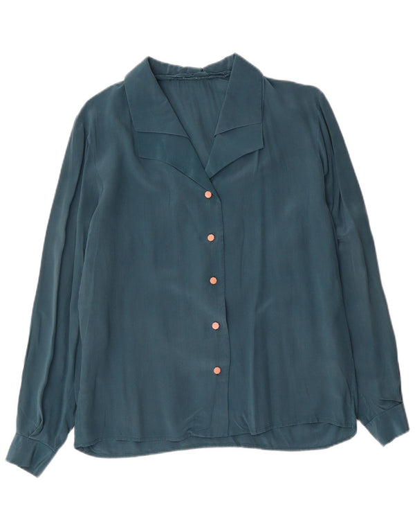 Vintage mujer camisa blusa Reino Unido 16 azul grande