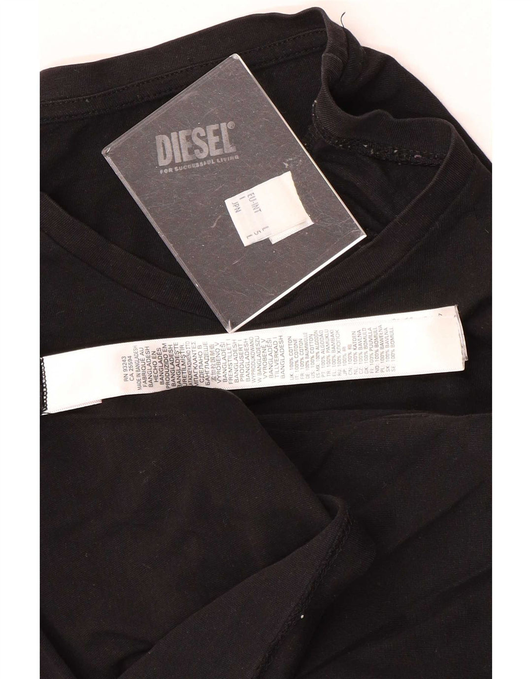 Diesel Hombre Camiseta Top Grande Algodón Negro