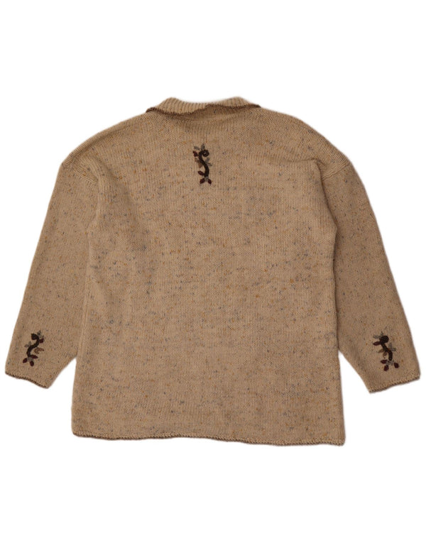 Vintage Womens Polo Neck Jumper Sweater UK 16 Large Beige Argyle/Diamond