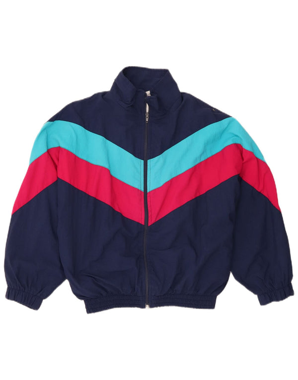 Vintage mujer chándal top chaqueta Reino Unido 16 grande azul marino colorblock