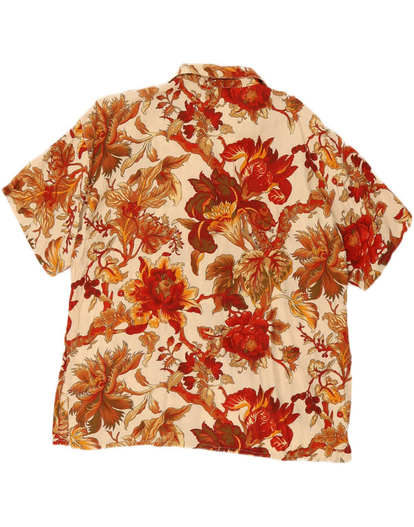 ACCORDO Blusa camisera de manga corta para mujer UK 40 XL Viscosa floral burdeos