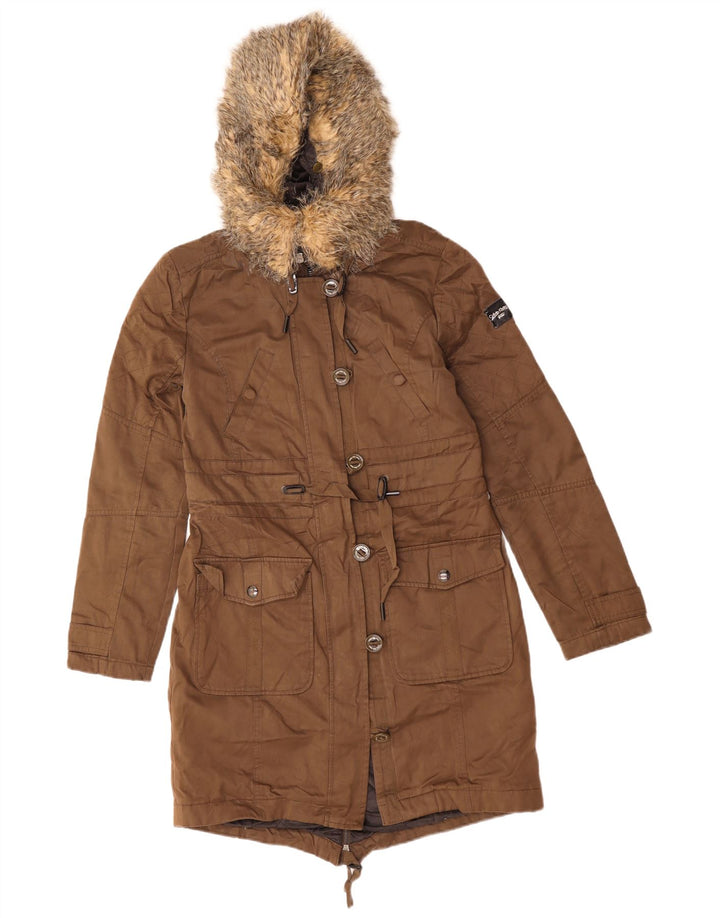 CALVIN KLEIN JEANS Parka extragrande con capucha para mujer UK 10 Small Brown
