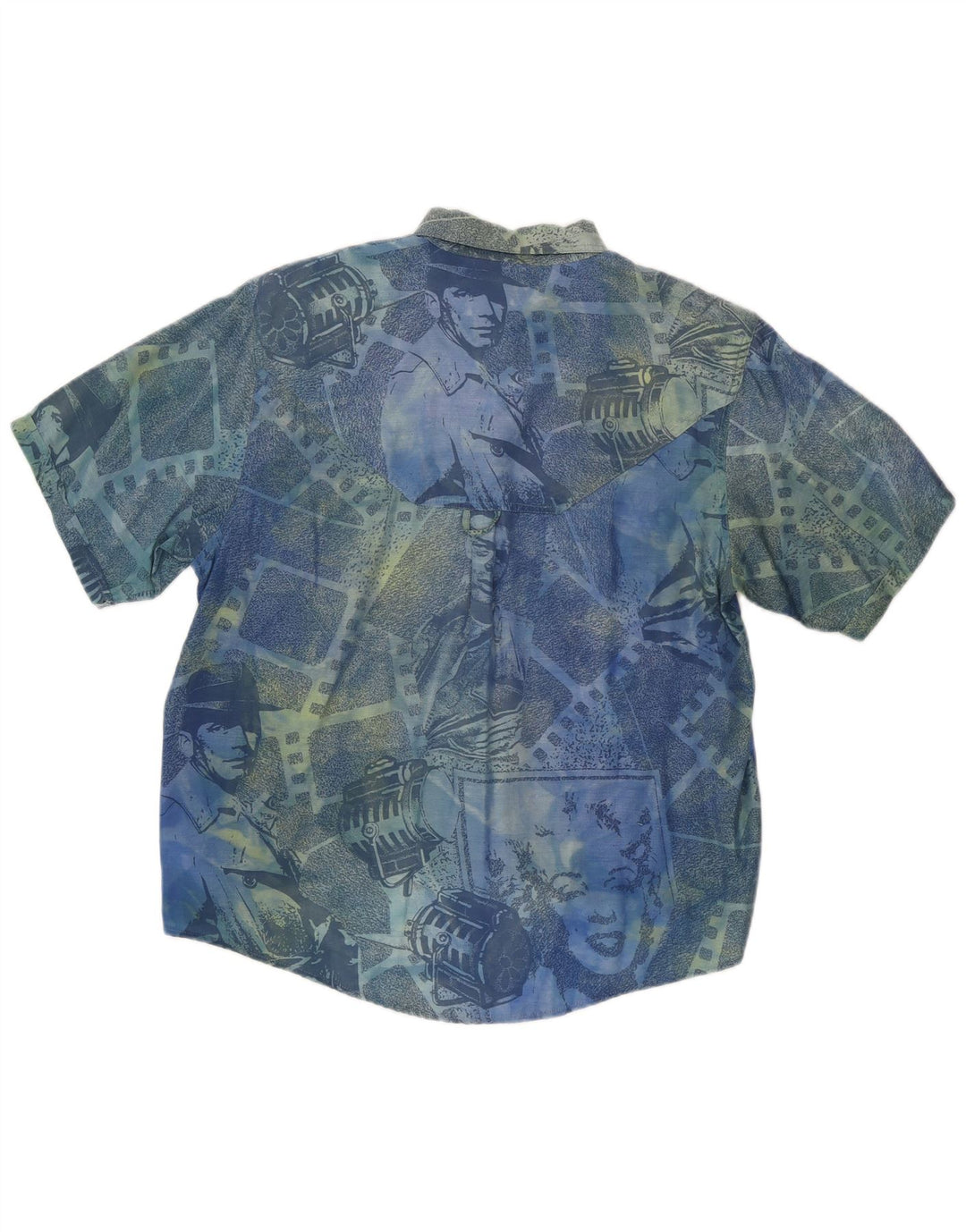 Passport Camisa De Manga Corta Para Hombre Viscosa Geométrica Azul Pequeña