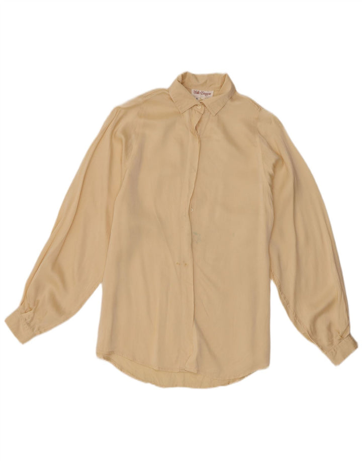 Vintage mujer camisa de gran tamaño Reino Unido 8 pequeña seda beige