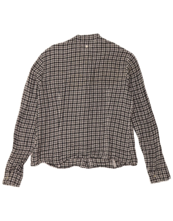 Trussardi Jeans Camisa con Volantes en la Parte Delantera para Mujer UK 44 Grande Algodón a Cuadros Negro