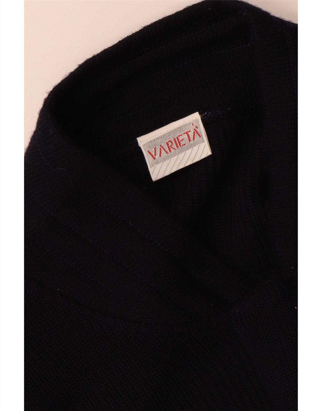 Vintage hombres Cardigan suéter grande azul marino colorblock lana