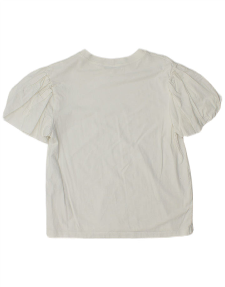 Zara Mujer Blusa Top UK 12 Medio Blanco Algodón