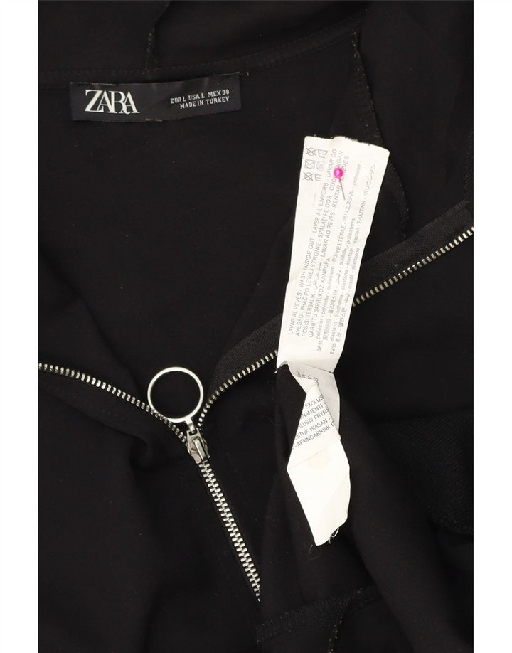 ZARA Suéter con capucha y cremallera extragrande para mujer UK 46 Grande Poliéster negro