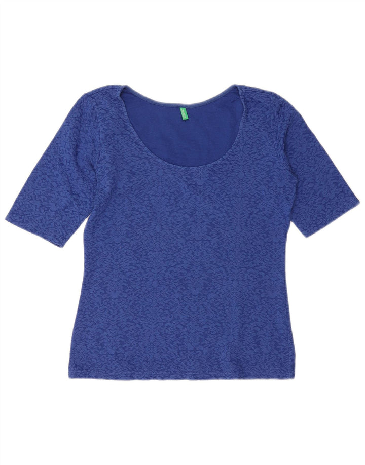BENETTON Blusa para Mujer Top UK 40 Azul Medio Algodón Paisley