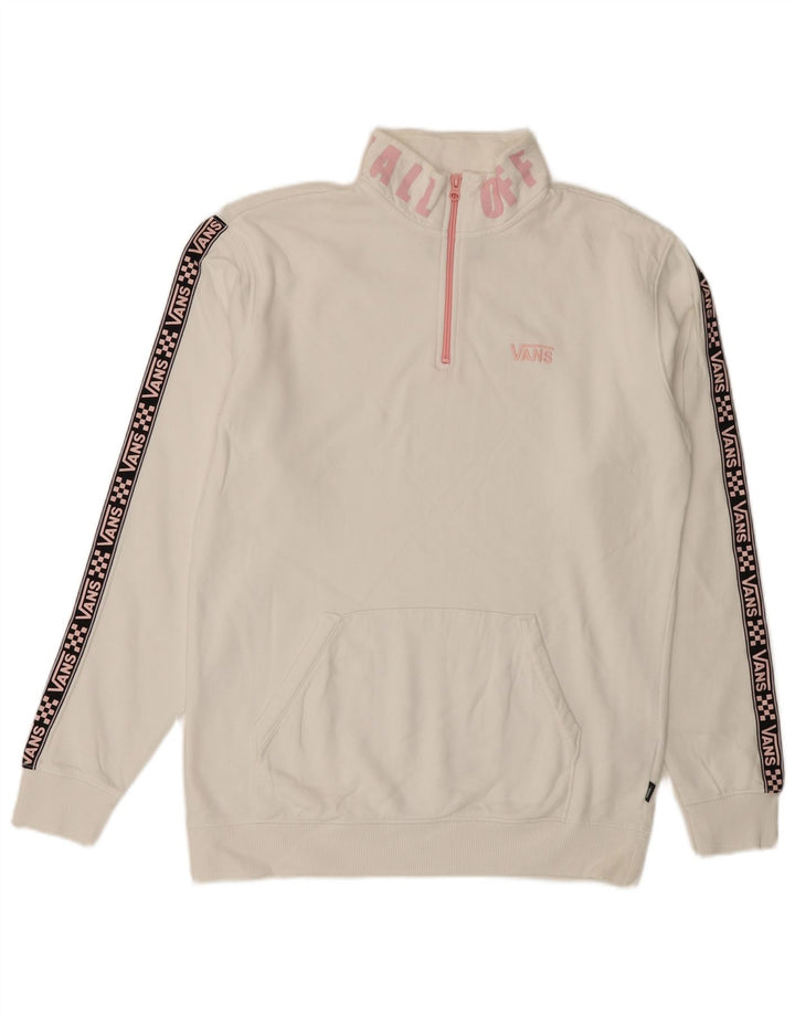 VANS Hombre Graphic Zip Neck Sudadera Jumper Medium White Cotton