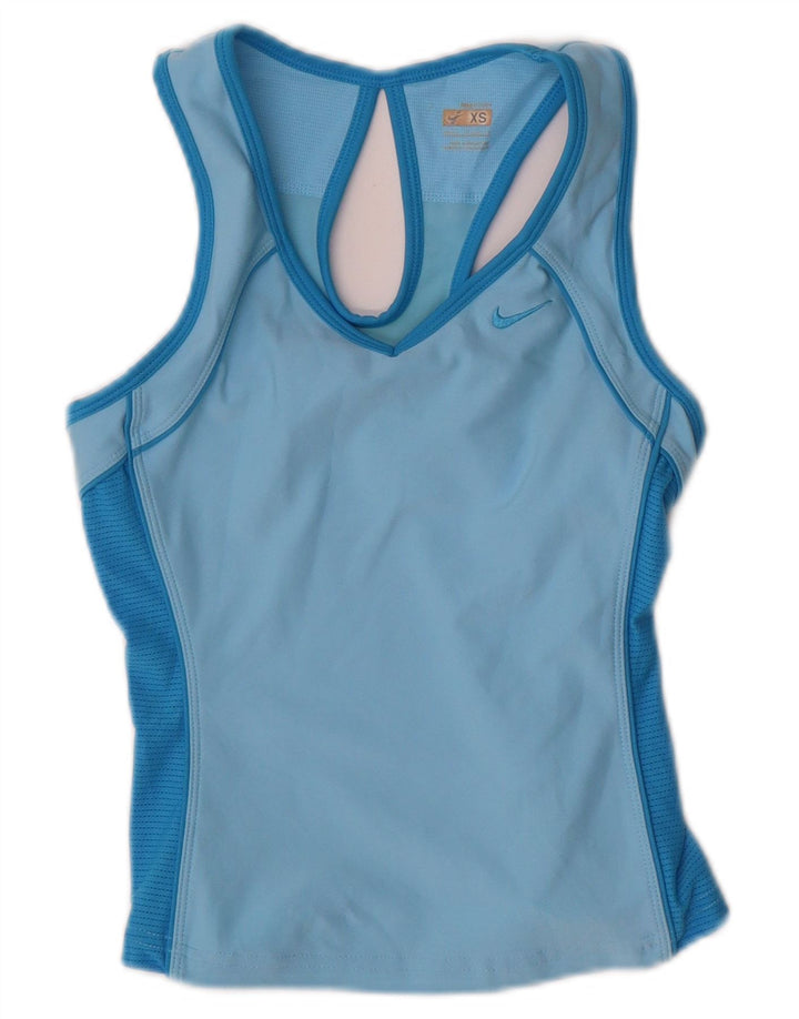 NIKE Top corto para mujer UK 4 XS Poliéster azul