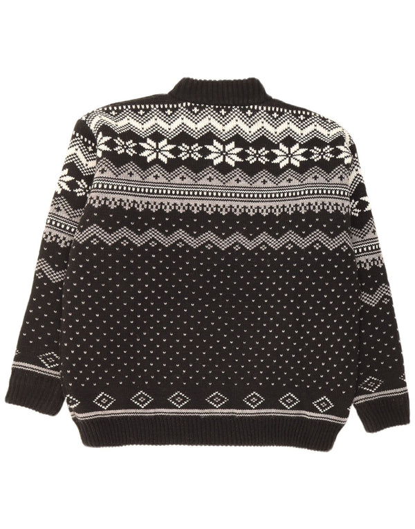 Werther Mens Zip Neck Jumper Sweater Large Black Fair Isle Polyacrylic