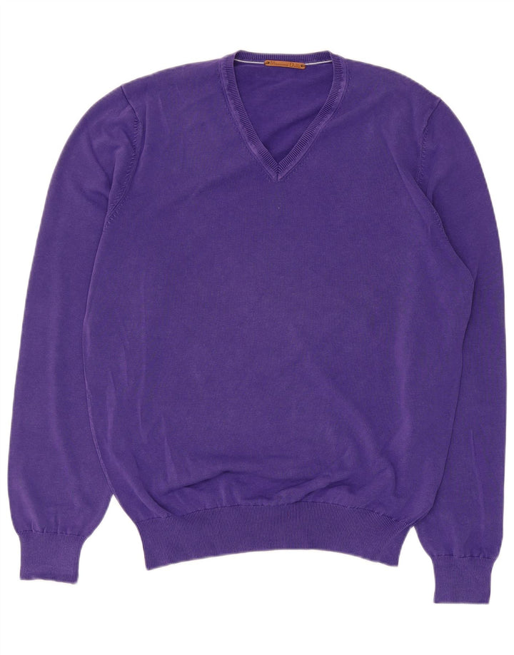 Jersey Massimo Dutti Hombre Cuello Pico Algodón Morado Medio