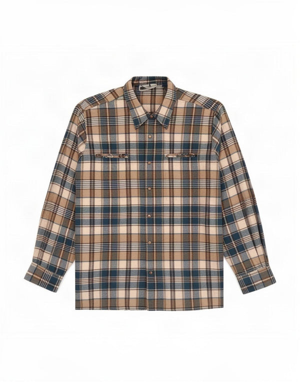 Camisa de franela vintage para hombre talla 41/42 lana de cuadros azul grande
