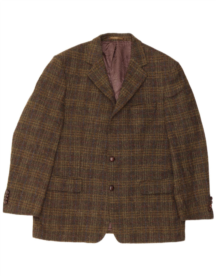 Harris Tweed Chaqueta tipo blazer de 2 botones para hombre UK 46 3XL Lana virgen a cuadros caqui