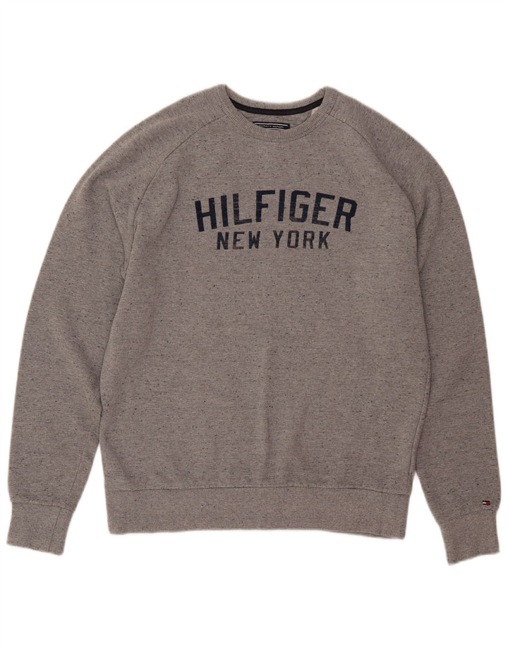 TOMMY HILFIGER Mujer Vintage Fit Sudadera Jumper UK 16 Grande Gris