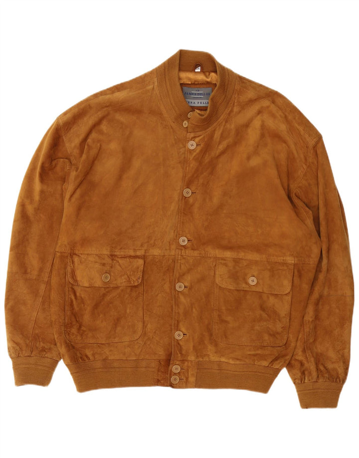 James Dillon Chaqueta bomber de ante para hombre UK 44 2XL Cuero marrón