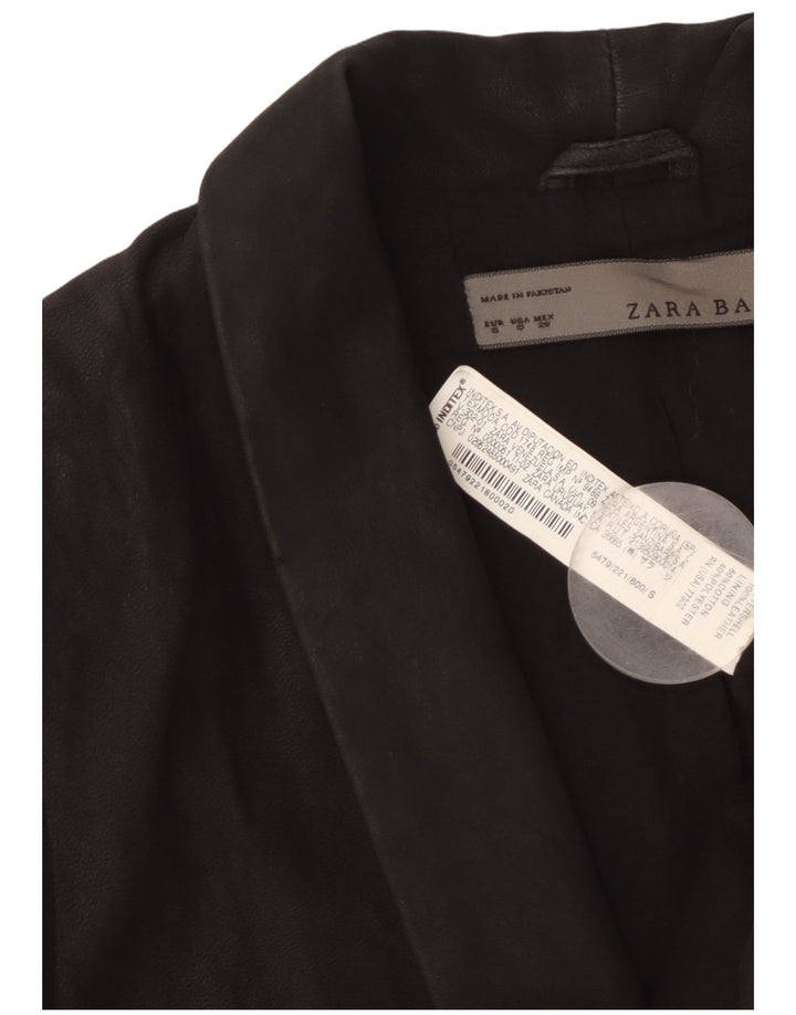 Zara Chaqueta Blazer de Ante con 1 Botón para Mujer UK 10 Small Black Leather