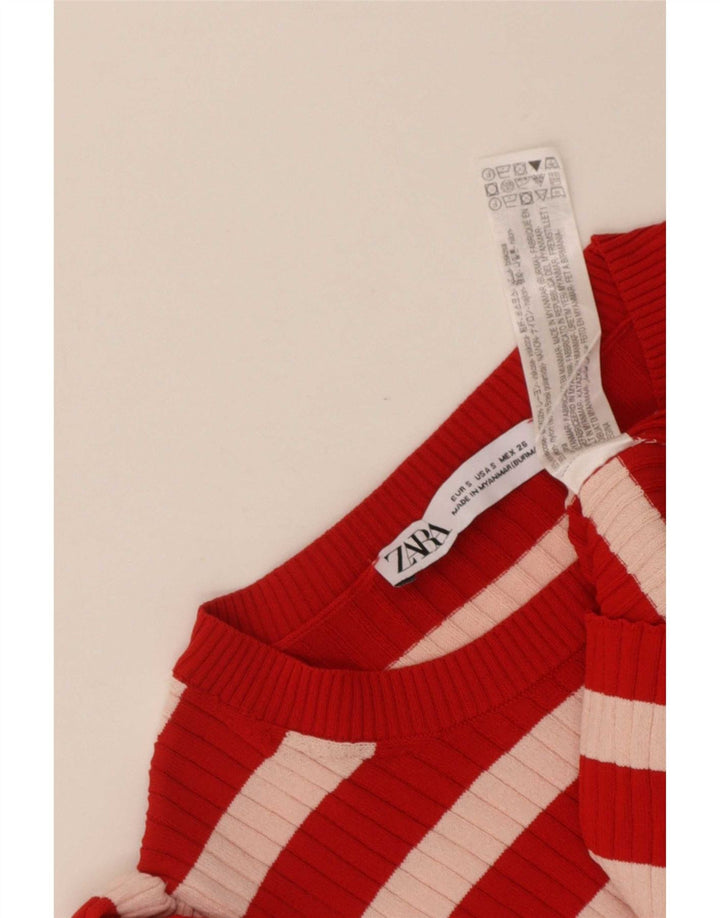 Zara Mujer Crop Top UK 8 Small Viscosa De Rayas Rojas