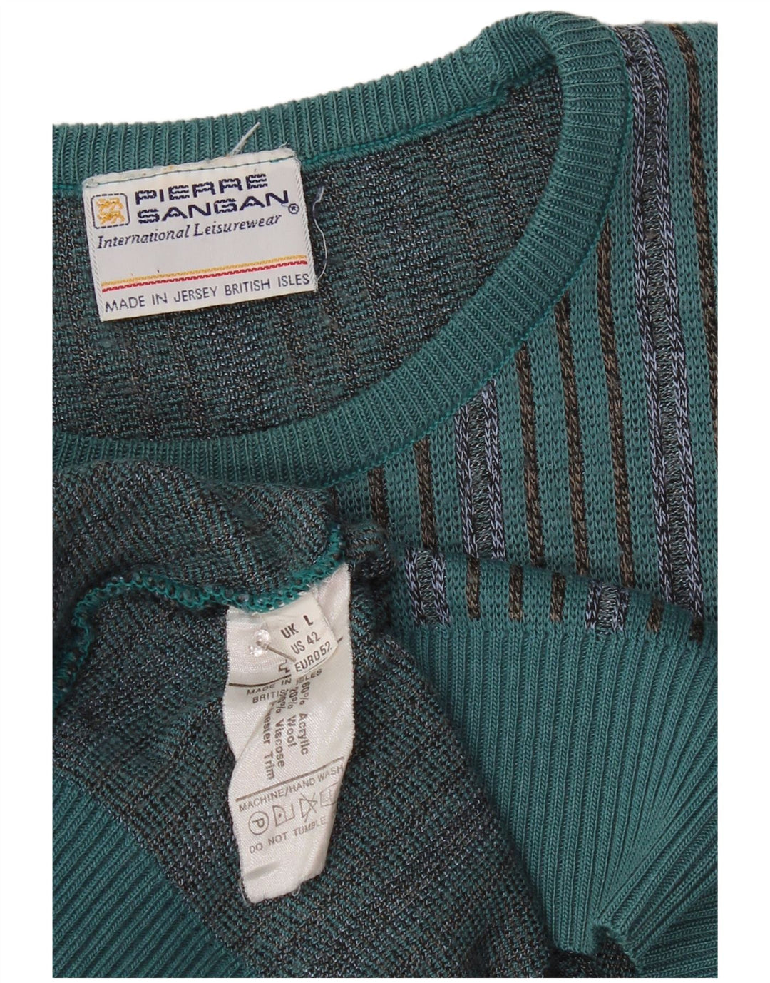 PIERRE SANGAN Suéter De Cuello Redondo Para Hombre Acrílico A Rayas Azul Grande