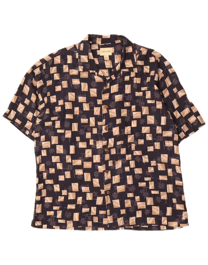 Joseph & Feiss Camisa De Manga Corta Para Hombre Seda Geométrica Negra Grande