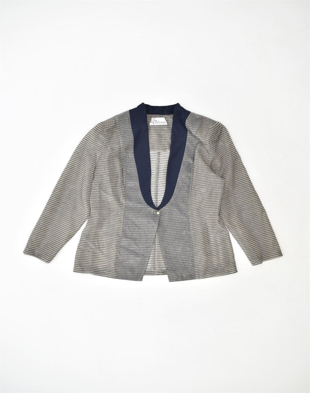 LA DIFFERENCE Womens 1 Button Blazer Jacket UK 12 Medium Grey Striped | Vintage | Thrift | Second-Hand | Used Clothing | Messina Hembry 