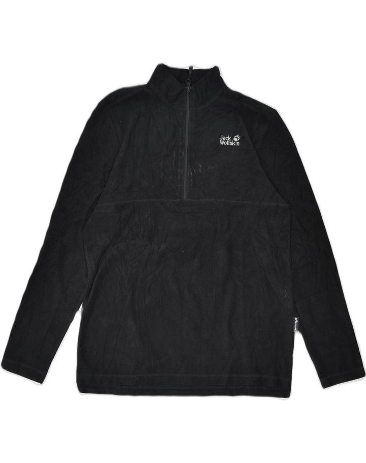 JACK WOLFSKIN Mens Zip Neck Fleece Jumper UK 36/38 Small Black | Vintage | Thrift | Second-Hand | Used Clothing | Messina Hembry 